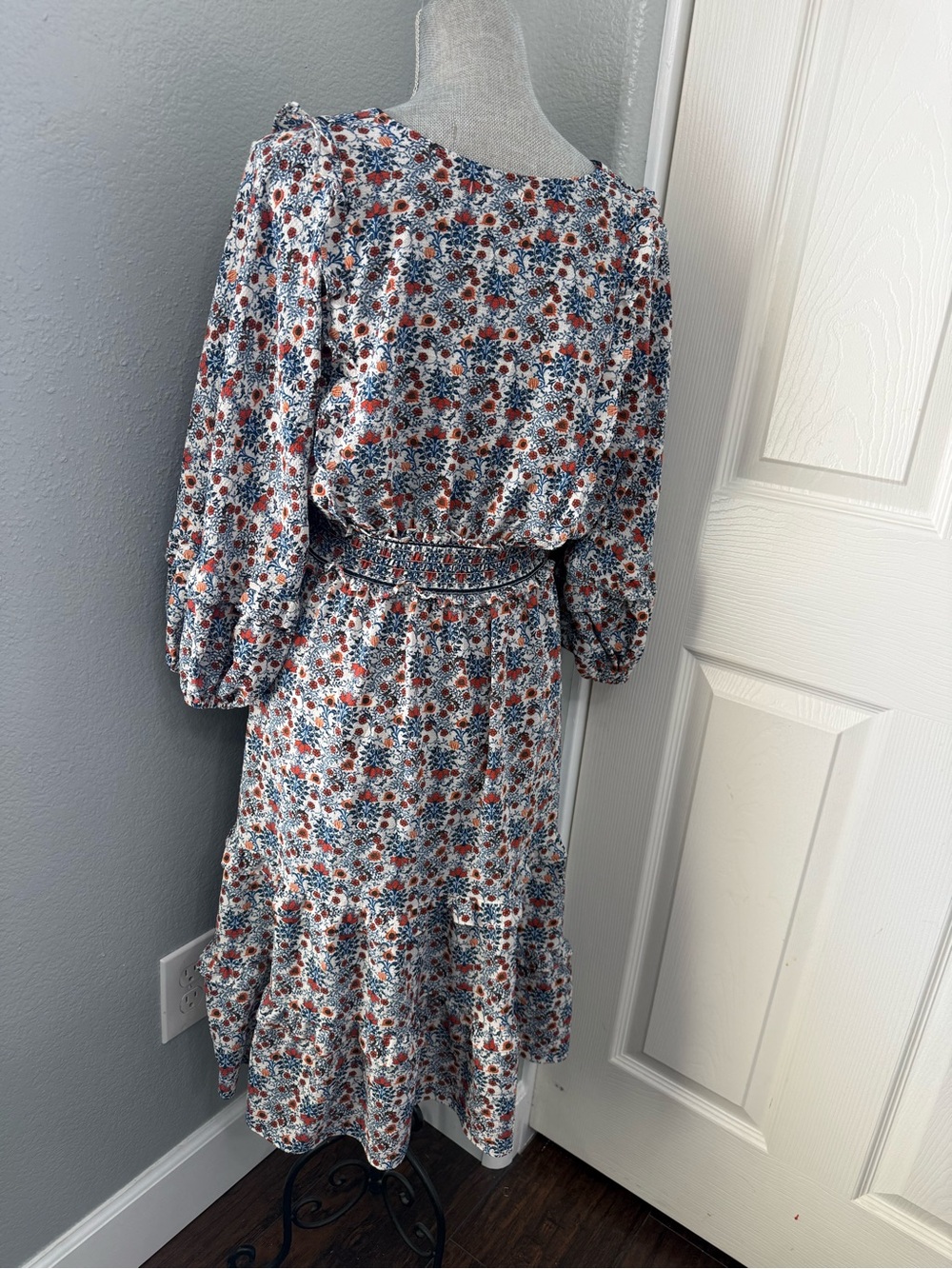 Max Studio Blue and Rust Floral Midi Dress - Picture 7 of 7